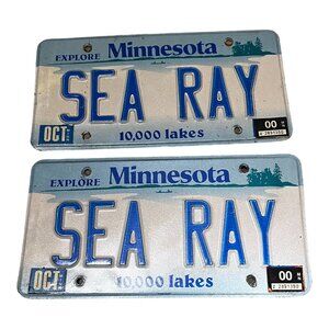 Personalized Minnesota SEA RAY 10,000 Lakes Vanity Boat License Plate Set Pair